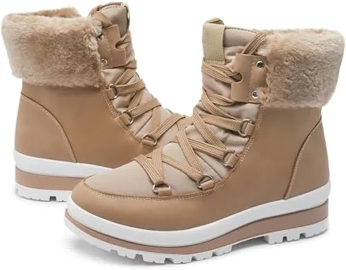 hash bubbie womens fuzzy mid calf boots lace up snow boots for women non slip combat boots black winter boots white combat bootswaterproofzipperapricotus8