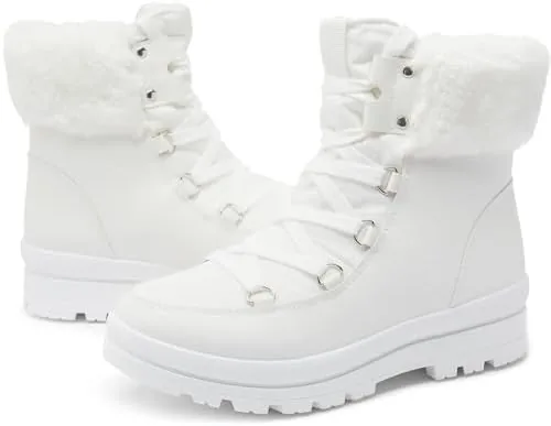 hash bubbie womens fuzzy mid calf snow boots lace up combat boots white size 7