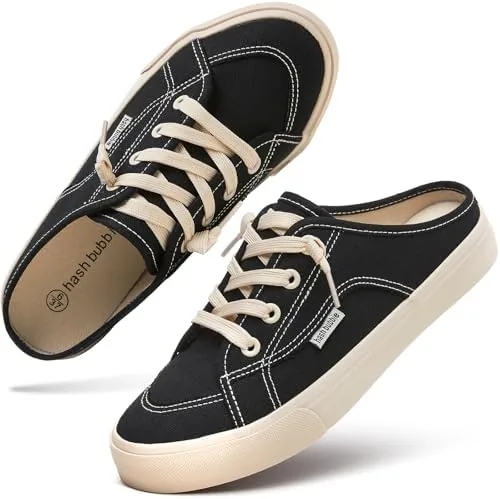 hash bubbie womens mules comfortable slip on sneakers tennis shoes summer backless canvas shoes close toed sandalsblackus85